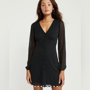 Abercrombie Black Swiss Dot long sleeve Mini Dress